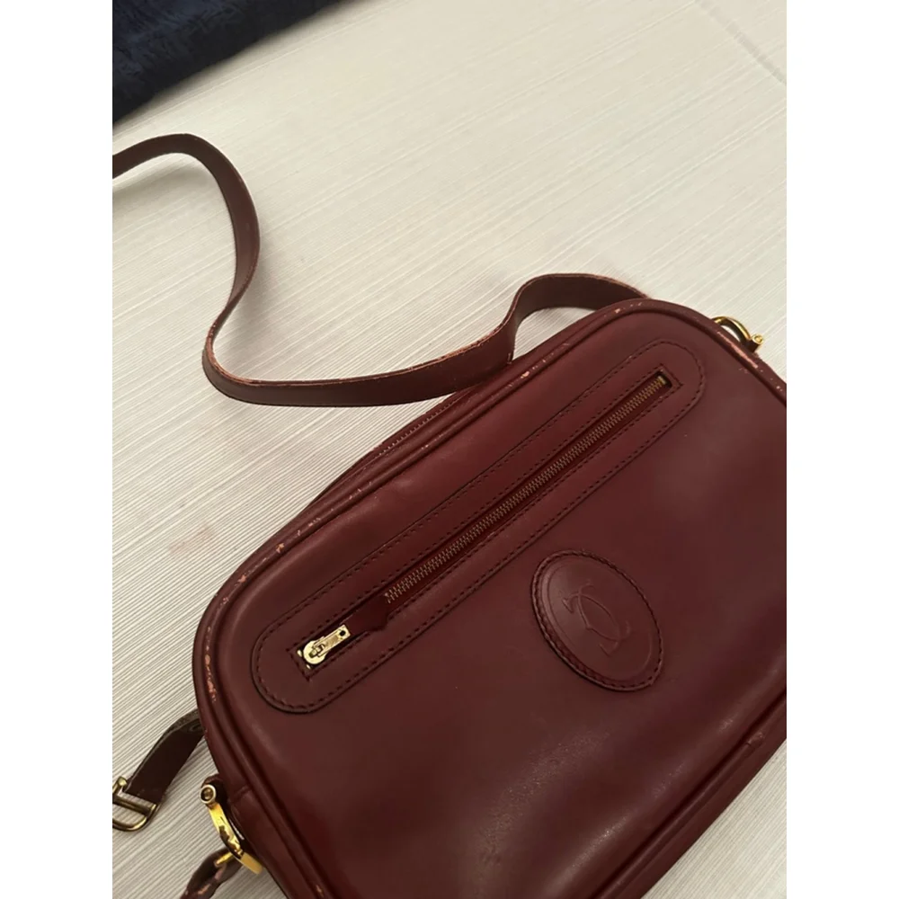 Cartier Burgundy Leather Gold Crossbody Bag w/COA - Picture 3 of 6